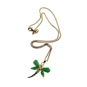 Gold and Green Dragonfly Pendant Necklace